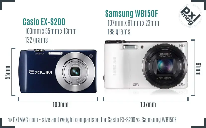 Casio EX-S200 vs Samsung WB150F size comparison