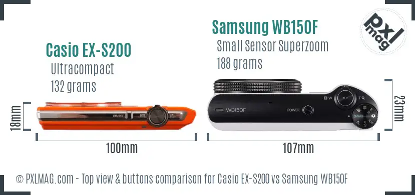 Casio EX-S200 vs Samsung WB150F top view buttons comparison