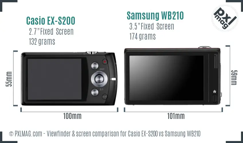 Casio EX-S200 vs Samsung WB210 Screen and Viewfinder comparison