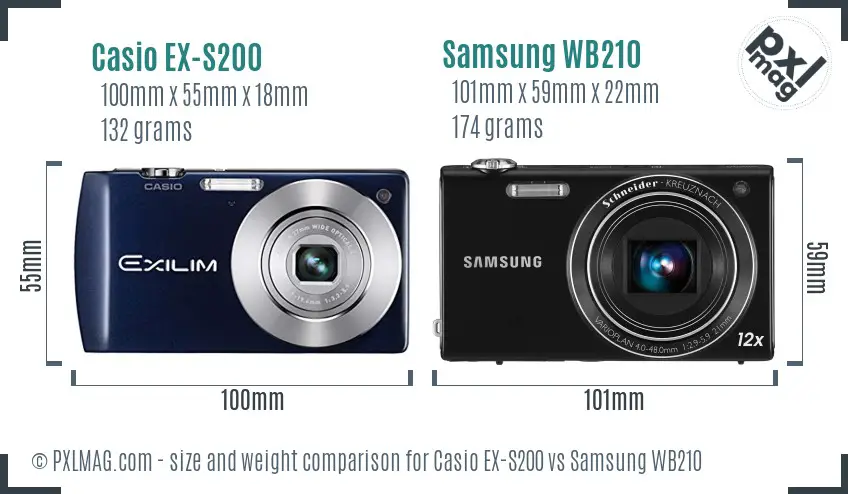 Casio EX-S200 vs Samsung WB210 size comparison