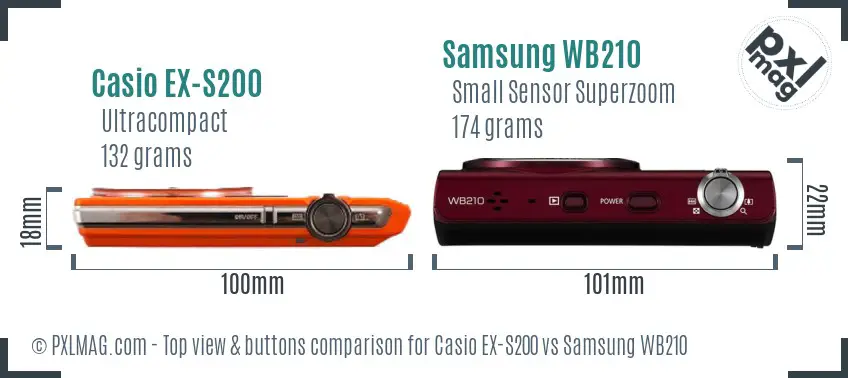 Casio EX-S200 vs Samsung WB210 top view buttons comparison
