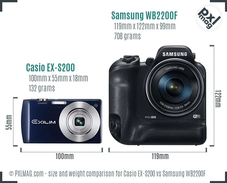 Casio EX-S200 vs Samsung WB2200F size comparison