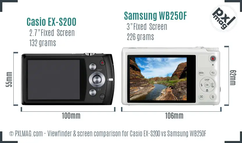 Casio EX-S200 vs Samsung WB250F Screen and Viewfinder comparison