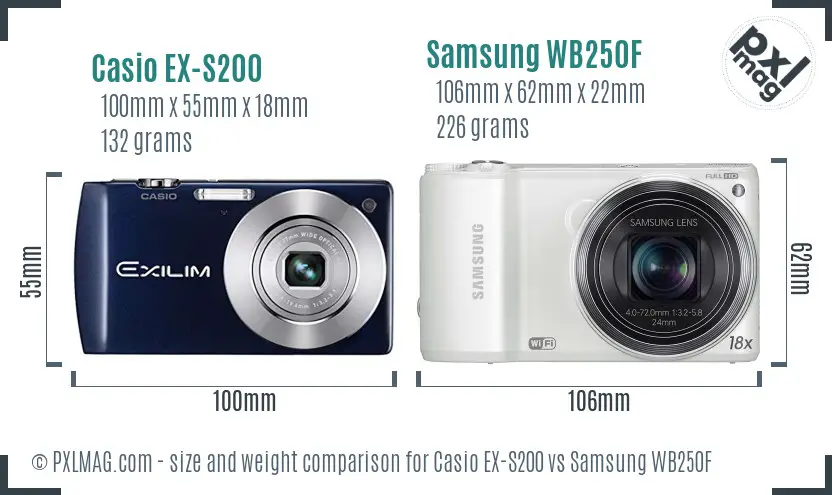 Casio EX-S200 vs Samsung WB250F size comparison