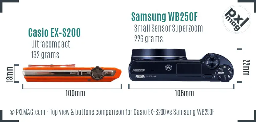 Casio EX-S200 vs Samsung WB250F top view buttons comparison