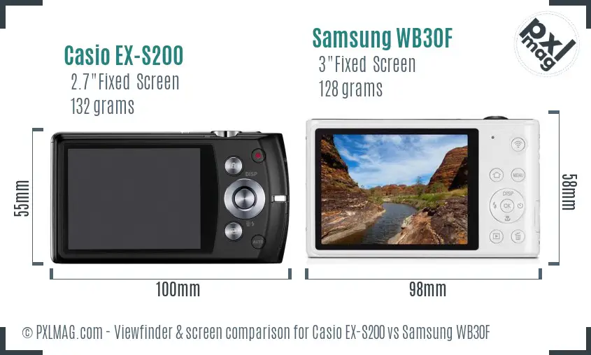 Casio EX-S200 vs Samsung WB30F Screen and Viewfinder comparison