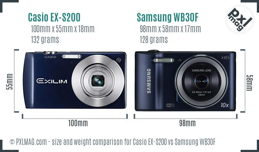 Casio EX-S200 vs Samsung WB30F size comparison