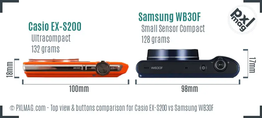 Casio EX-S200 vs Samsung WB30F top view buttons comparison