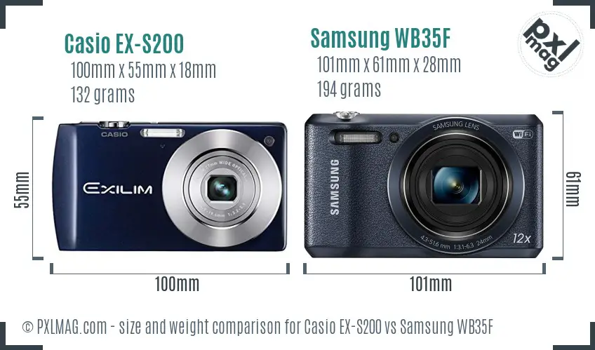 Casio EX-S200 vs Samsung WB35F size comparison