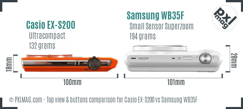 Casio EX-S200 vs Samsung WB35F top view buttons comparison