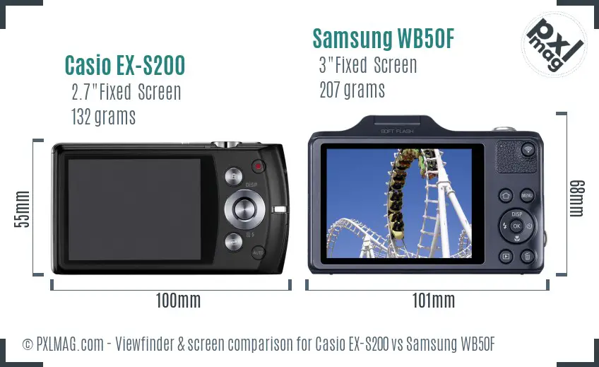 Casio EX-S200 vs Samsung WB50F Screen and Viewfinder comparison