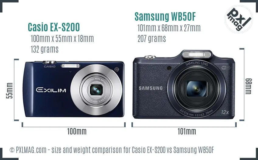 Casio EX-S200 vs Samsung WB50F size comparison