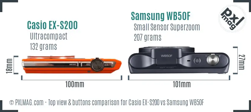 Casio EX-S200 vs Samsung WB50F top view buttons comparison