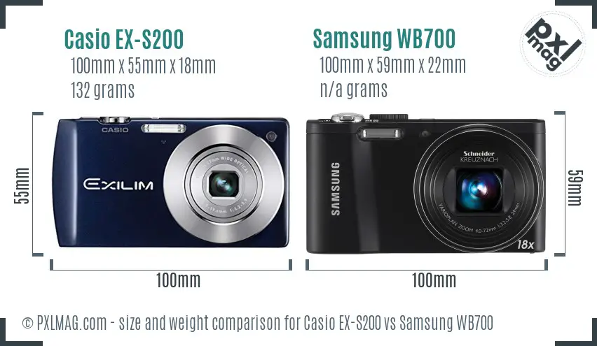 Casio EX-S200 vs Samsung WB700 size comparison