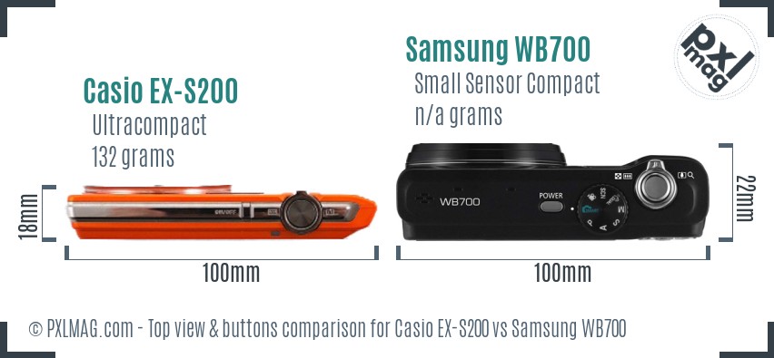 Casio EX-S200 vs Samsung WB700 top view buttons comparison