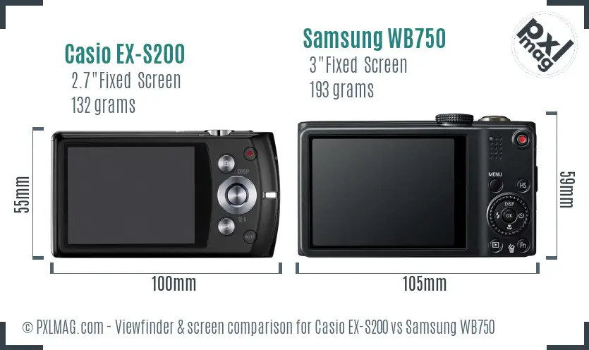 Casio EX-S200 vs Samsung WB750 Screen and Viewfinder comparison