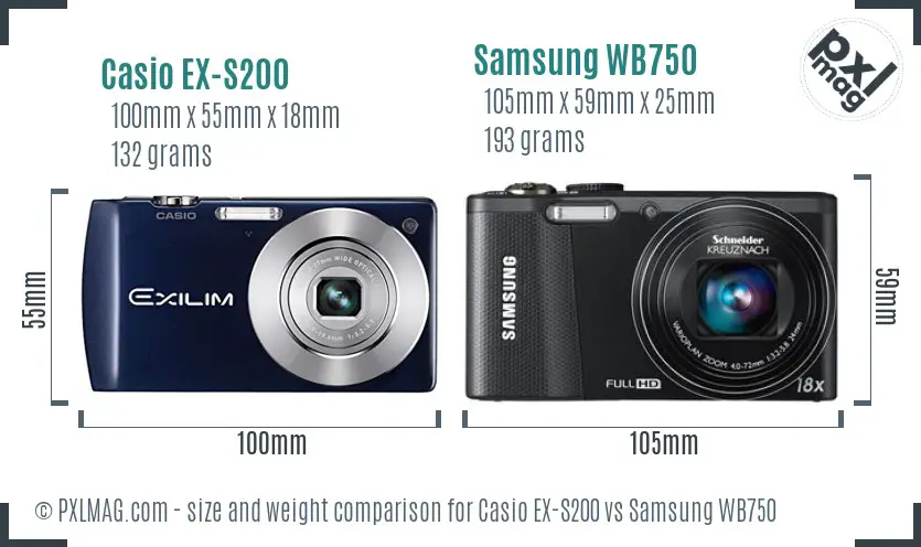 Casio EX-S200 vs Samsung WB750 size comparison