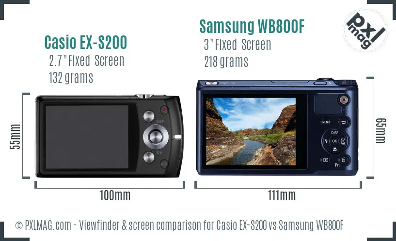 Casio EX-S200 vs Samsung WB800F Screen and Viewfinder comparison