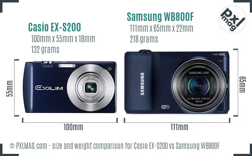Casio EX-S200 vs Samsung WB800F size comparison