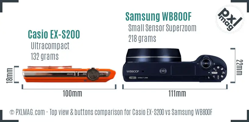 Casio EX-S200 vs Samsung WB800F top view buttons comparison