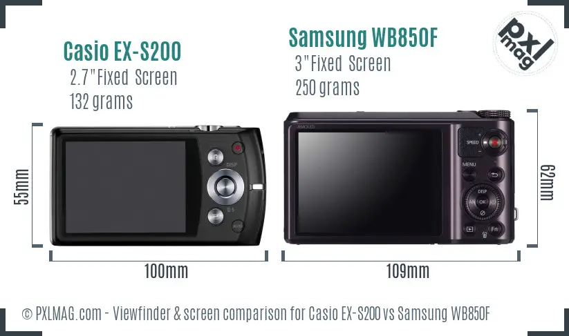 Casio EX-S200 vs Samsung WB850F Screen and Viewfinder comparison