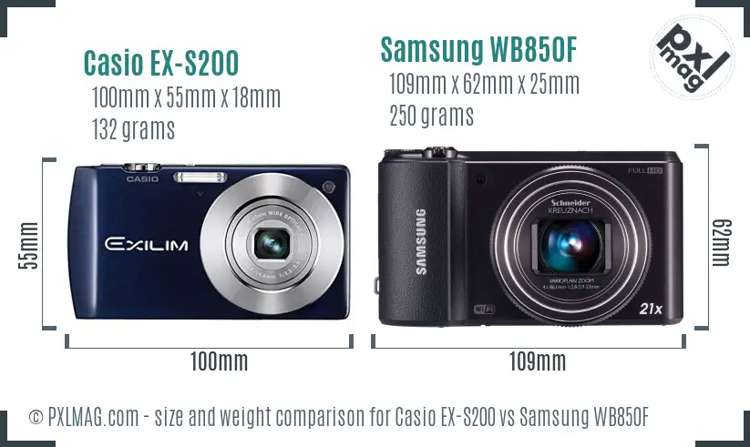 Casio EX-S200 vs Samsung WB850F size comparison