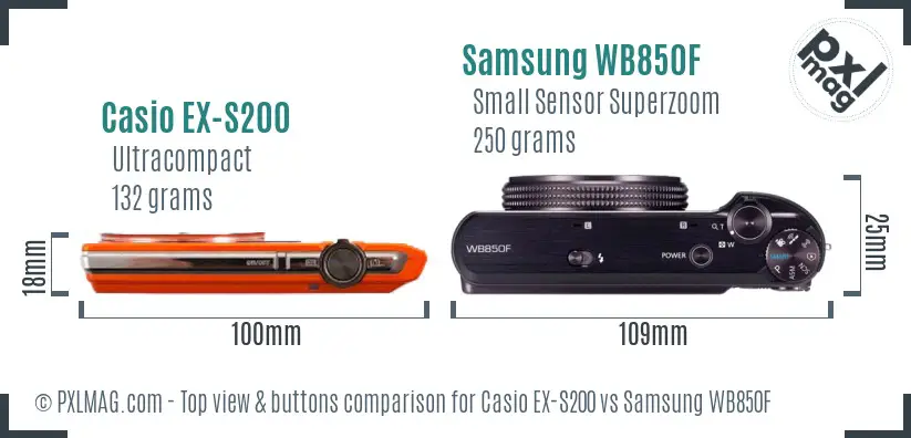 Casio EX-S200 vs Samsung WB850F top view buttons comparison