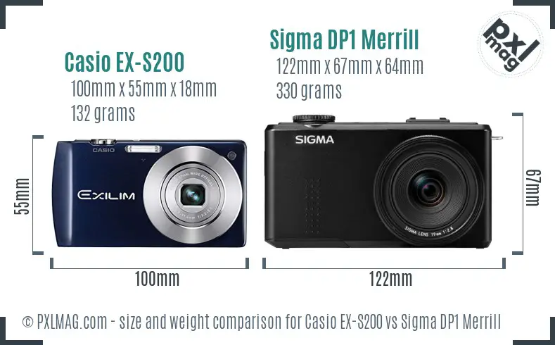 Casio EX-S200 vs Sigma DP1 Merrill size comparison