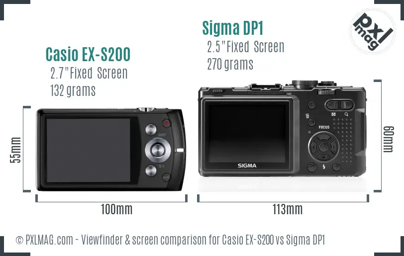 Casio EX-S200 vs Sigma DP1 Screen and Viewfinder comparison