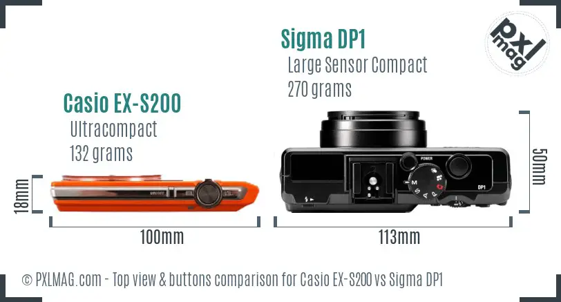 Casio EX-S200 vs Sigma DP1 top view buttons comparison