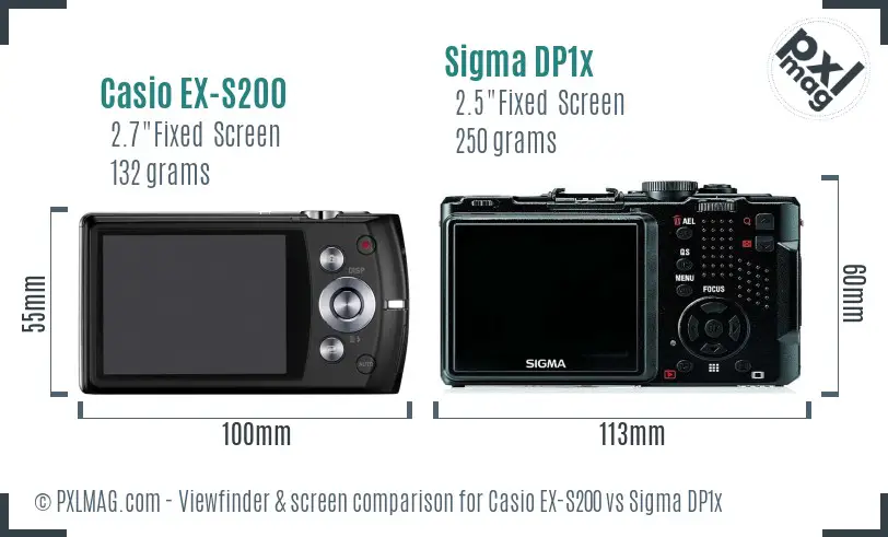 Casio EX-S200 vs Sigma DP1x Screen and Viewfinder comparison