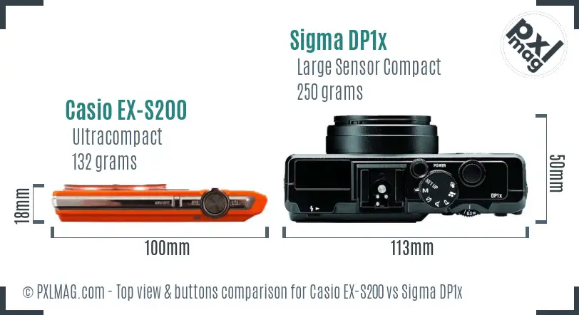 Casio EX-S200 vs Sigma DP1x top view buttons comparison