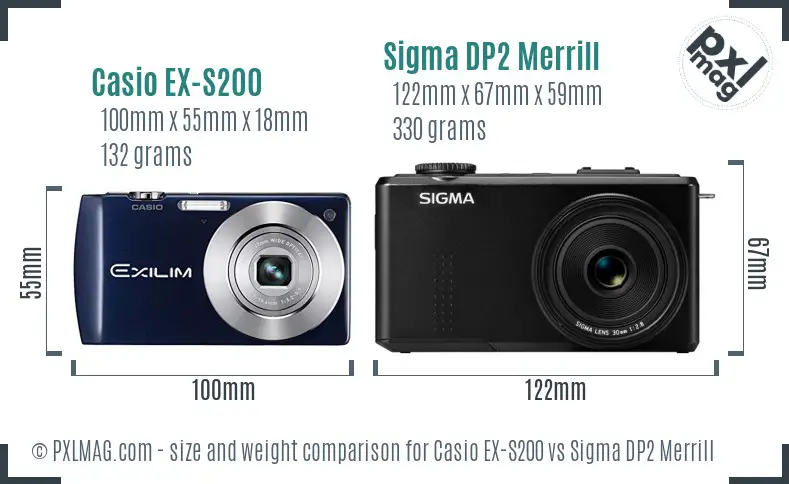 Casio EX-S200 vs Sigma DP2 Merrill size comparison