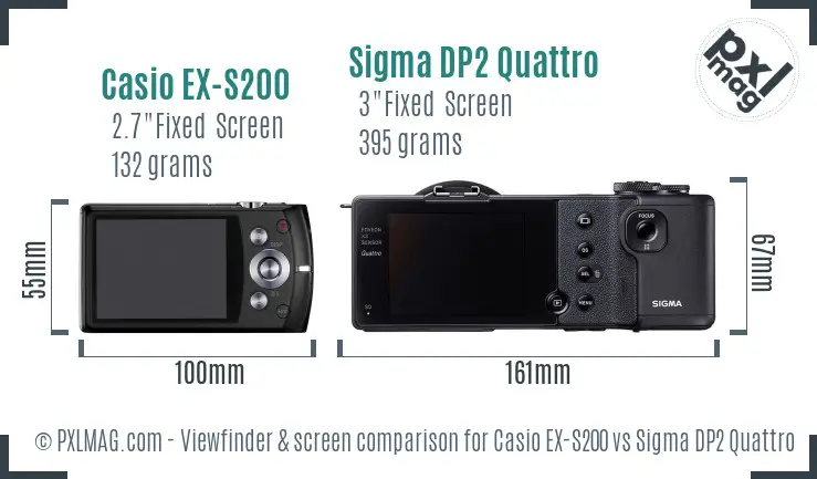 Casio EX-S200 vs Sigma DP2 Quattro Screen and Viewfinder comparison