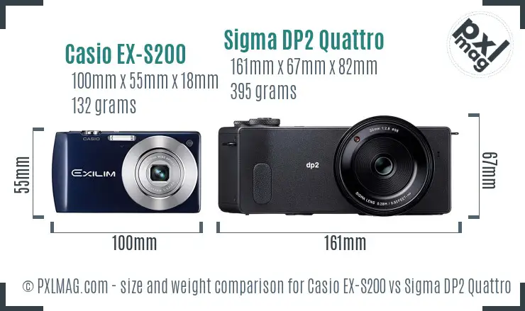 Casio EX-S200 vs Sigma DP2 Quattro size comparison