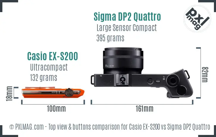 Casio EX-S200 vs Sigma DP2 Quattro top view buttons comparison