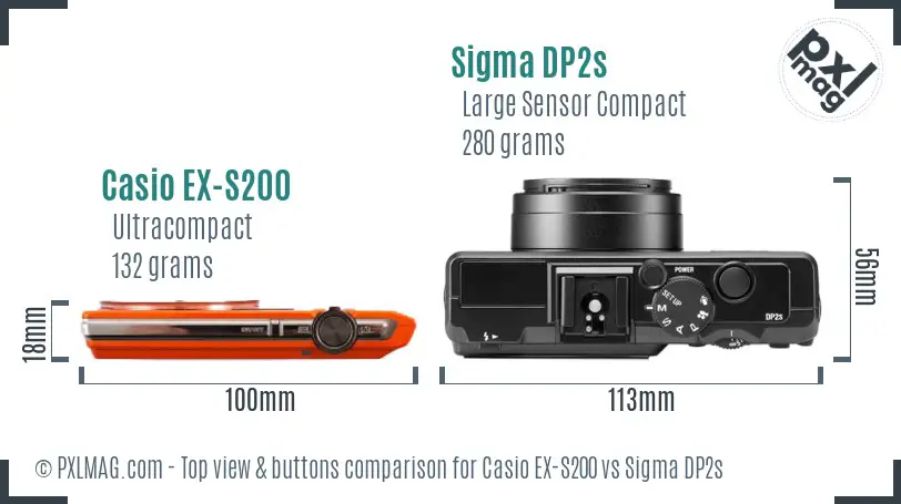 Casio EX-S200 vs Sigma DP2s top view buttons comparison