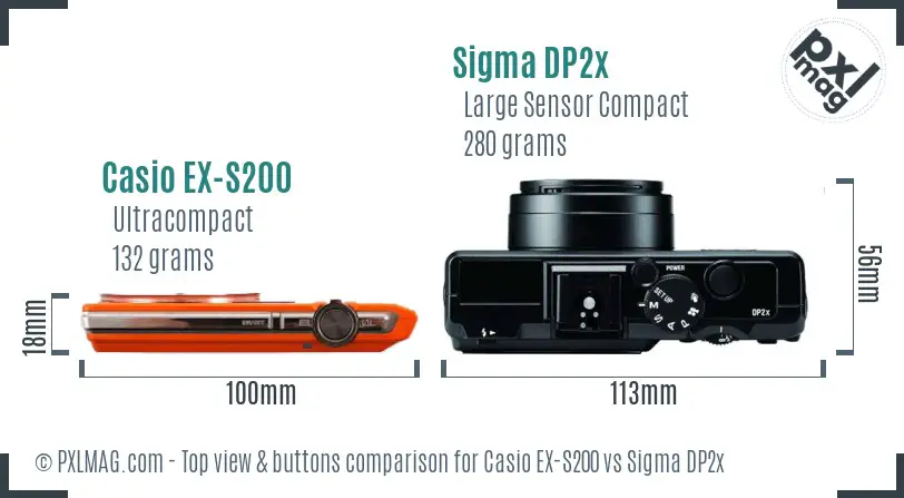 Casio EX-S200 vs Sigma DP2x top view buttons comparison
