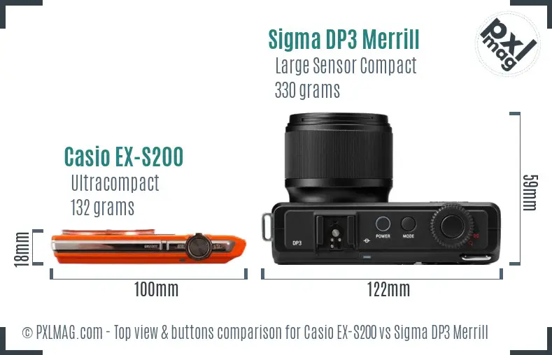 Casio EX-S200 vs Sigma DP3 Merrill top view buttons comparison