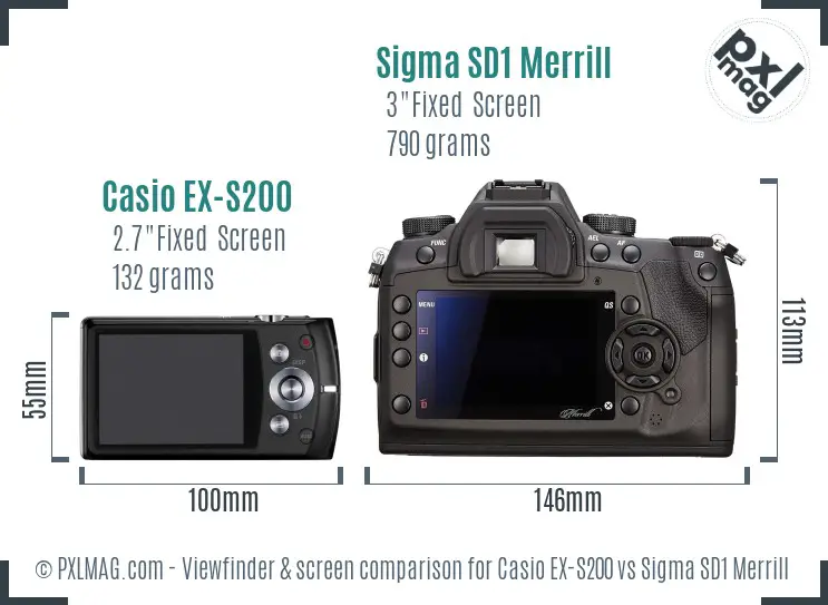 Casio EX-S200 vs Sigma SD1 Merrill Screen and Viewfinder comparison