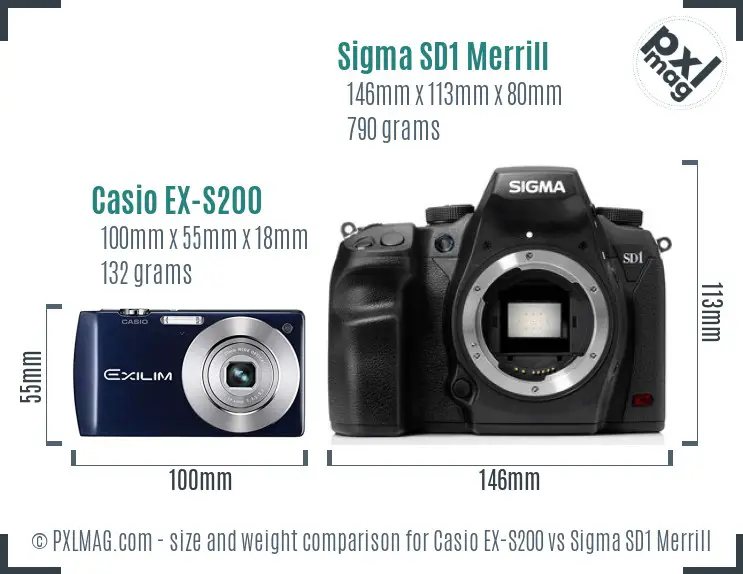 Casio EX-S200 vs Sigma SD1 Merrill size comparison