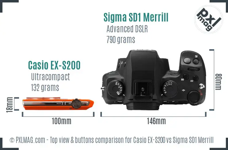 Casio EX-S200 vs Sigma SD1 Merrill top view buttons comparison