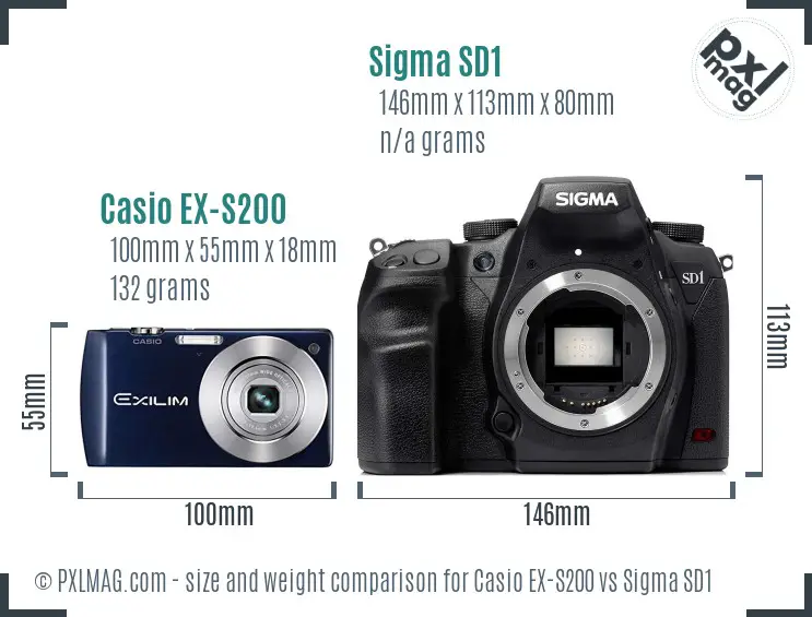 Casio EX-S200 vs Sigma SD1 size comparison