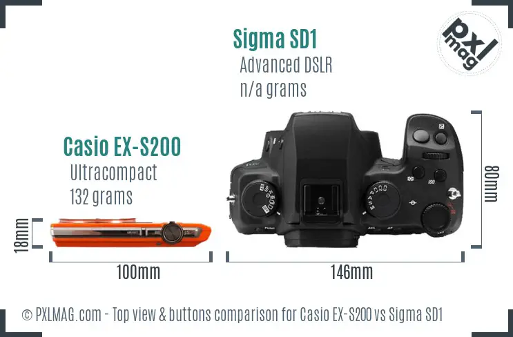 Casio EX-S200 vs Sigma SD1 top view buttons comparison