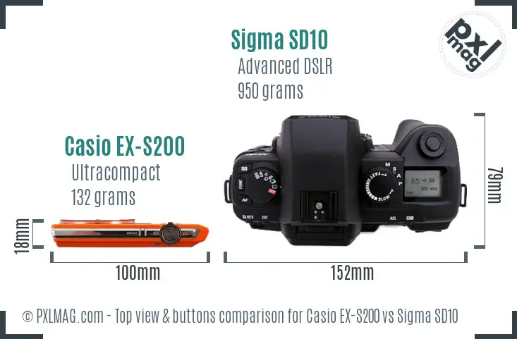 Casio EX-S200 vs Sigma SD10 top view buttons comparison