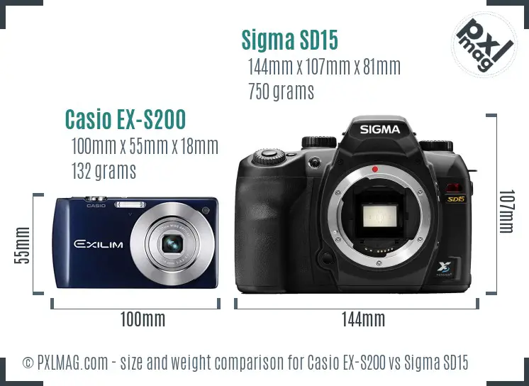 Casio EX-S200 vs Sigma SD15 size comparison