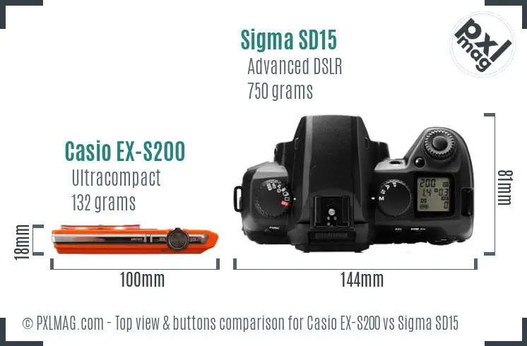 Casio EX-S200 vs Sigma SD15 top view buttons comparison