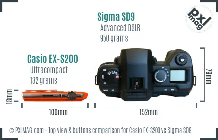 Casio EX-S200 vs Sigma SD9 top view buttons comparison