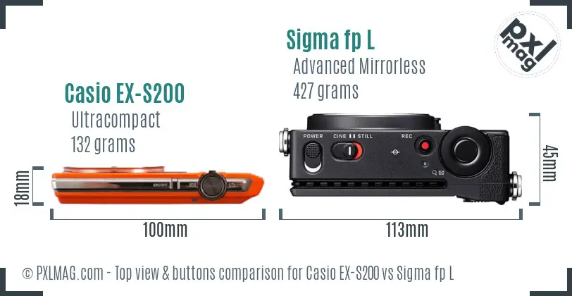 Casio EX-S200 vs Sigma fp L top view buttons comparison
