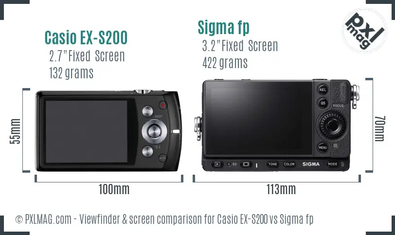 Casio EX-S200 vs Sigma fp Screen and Viewfinder comparison